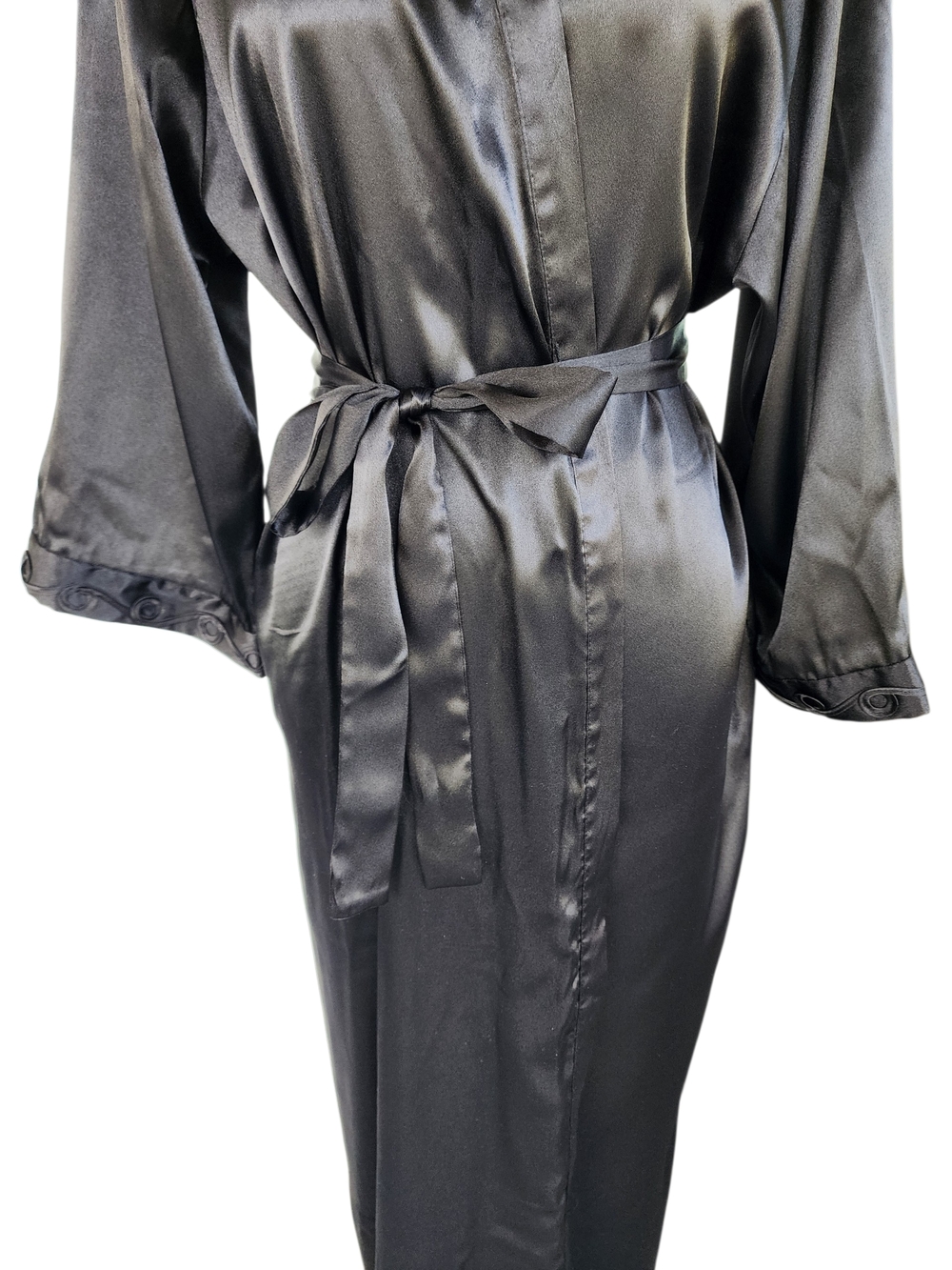 Vintage Oscar de la Renta Black Satin Long Robe - Picture 7 of 11